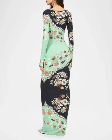 Roberto Cavalli Long-Sleeve Floral-Print Jersey Body-Con Maxi Dress | Thumbnail 3