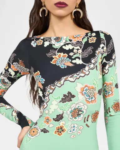 Roberto Cavalli Long-Sleeve Floral-Print Jersey Body-Con Maxi Dress | Thumbnail 4