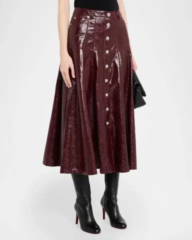 Cinq à Sept Tumbled Vegan Leather Midi Skirt | Thumbnail 4