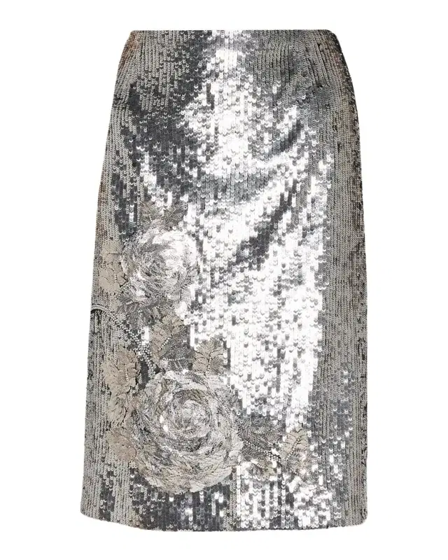Ungaro Rachel Sequin Floral Straight Mini Skirt