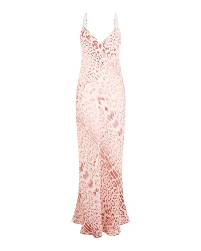 Leopard-Print Silk Satin Backless Maxi Slip Dress