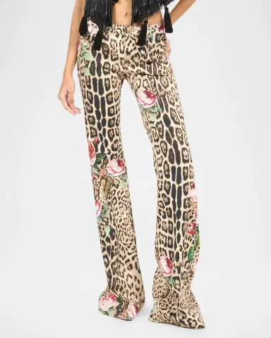 Roberto Cavalli Floral Leopard-Print Flared Denim Trousers | Thumbnail 2