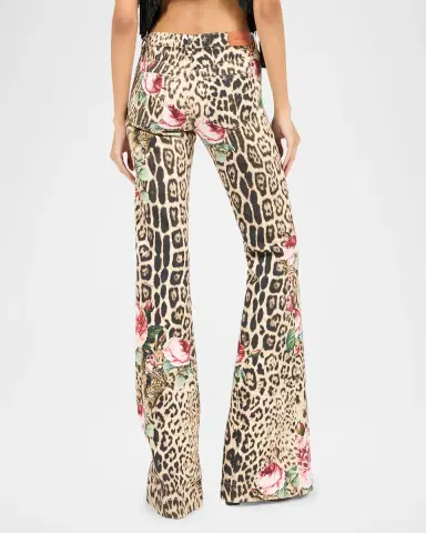 Roberto Cavalli Floral Leopard-Print Flared Denim Trousers | Thumbnail 3