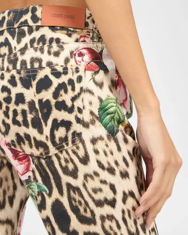 Roberto Cavalli Floral Leopard-Print Flared Denim Trousers | Thumbnail 5