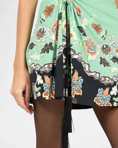 Roberto Cavalli Mock-Neck Floral Jersey Ruched Short-Sleeve Mini Dress | Thumbnail 5