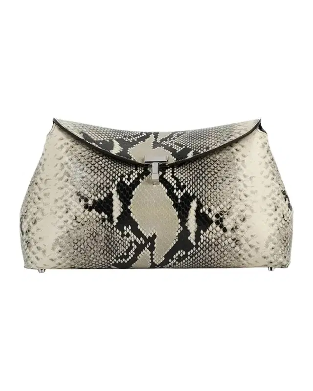 TOTEME T-Lock Python-Print Leather Clutch Bag