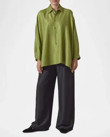 Eskandar Wide A-Line Shirt With collar - Long Length | Thumbnail 2