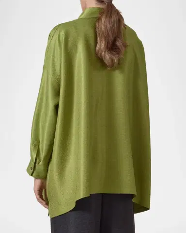 Eskandar Wide A-Line Shirt With collar - Long Length | Thumbnail 3