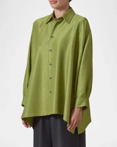 Eskandar Wide A-Line Shirt With collar - Long Length | Thumbnail 4