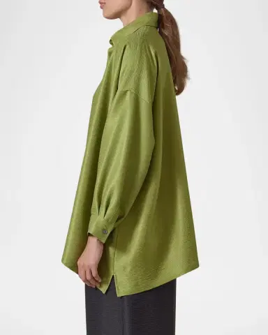 Eskandar Wide A-Line Shirt With collar - Long Length | Thumbnail 5