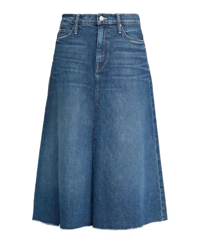 Mother The Circle Frayed Denim Midi Skirt