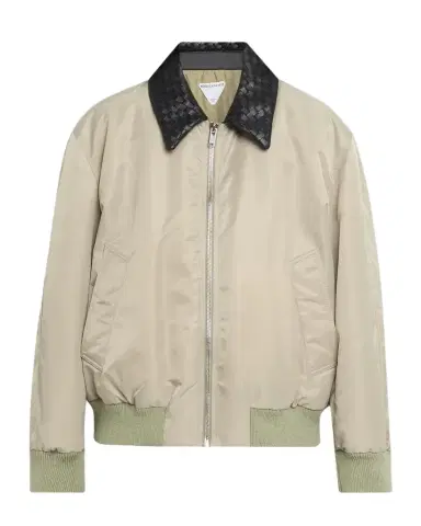 Bottega Veneta Satin Nylon Bomber Jacket With Intrecciato Leather Collar | Thumbnail 1 Bottega Veneta Satin Nylon Bomber Jacket With Intrecciato Leather Collar | Thumbnail 1