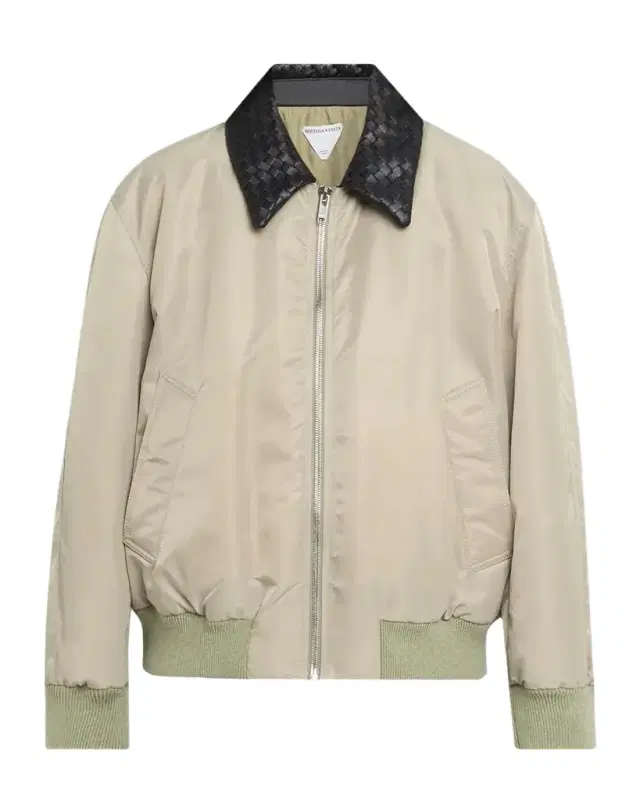 Satin Nylon Bomber Jacket With Intrecciato Leather Collar