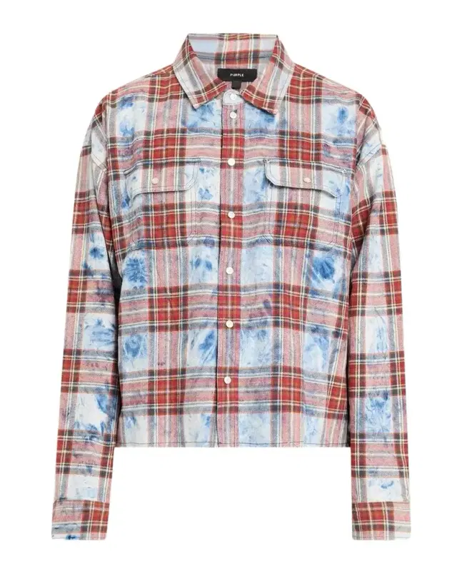 PURPLE Plaid Embellished Cotton Shirt
