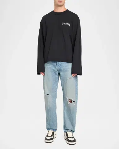 PURPLE Printed Cotton Crop Long-Sleeve T-Shirt | Thumbnail 2