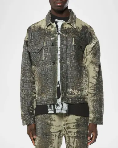 PURPLE Men's Trompe L Oeil Crystal Denim Jacket | Thumbnail 3