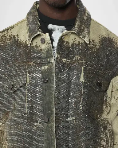 PURPLE Men's Trompe L Oeil Crystal Denim Jacket | Thumbnail 4