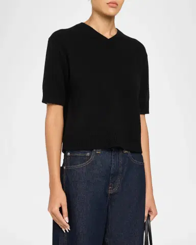 Theory Cashmere Short-Sleeved Crop Sweater | Thumbnail 4 Theory Cashmere Short-Sleeved Crop Sweater | Thumbnail 4