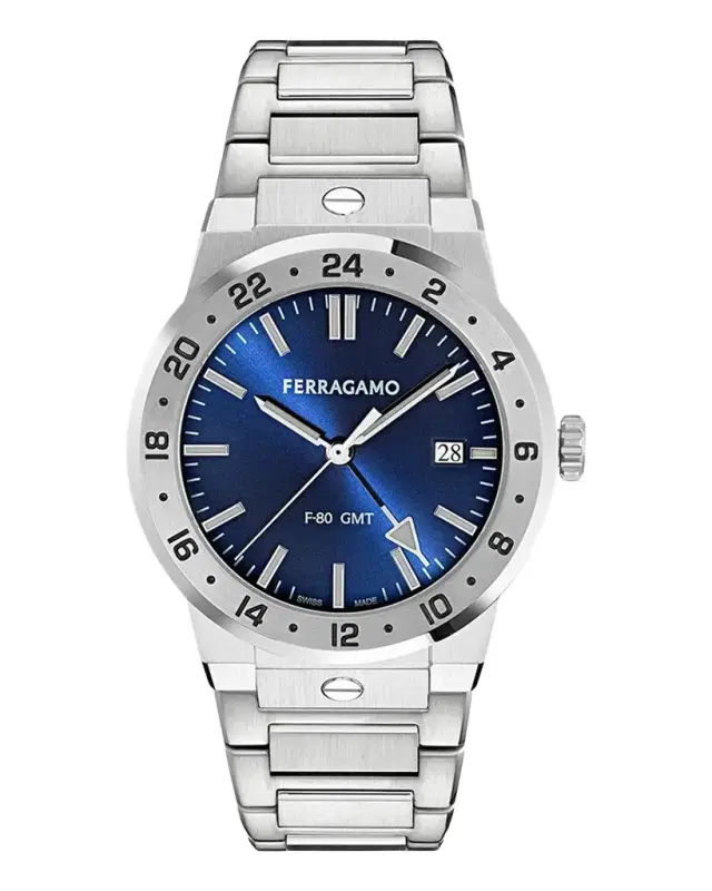 Ferragamo Men's F-80 Classic GMT 41mm Stainless Steel Bracelet Watch