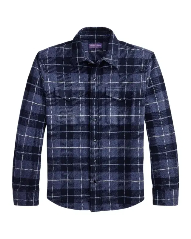 Ralph Lauren Purple Label Men's Plaid Cashmere Western Shirt