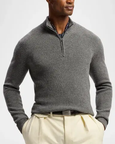 Ralph Lauren Purple Label Men's Textured Cashmere Quarter-Zip Sweater | Thumbnail 4 Ralph Lauren Purple Label Men's Textured Cashmere Quarter-Zip Sweater | Thumbnail 4
