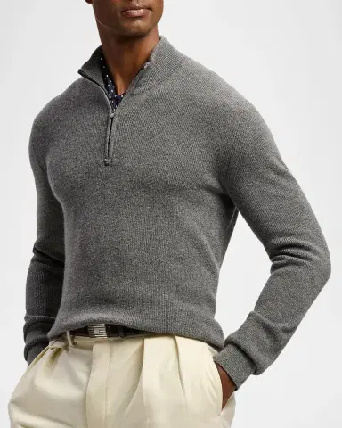 Ralph Lauren Purple Label Men's Textured Cashmere Quarter-Zip Sweater | Thumbnail 6 Ralph Lauren Purple Label Men's Textured Cashmere Quarter-Zip Sweater | Thumbnail 6
