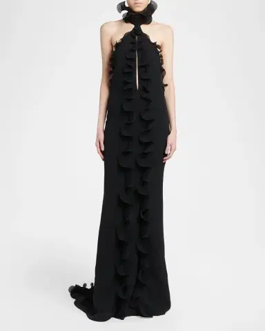 Tom Ford Silk Crepe Ruffled Halter Evening Dress | Thumbnail 2