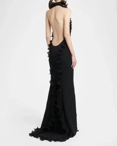 Tom Ford Silk Crepe Ruffled Halter Evening Dress | Thumbnail 3