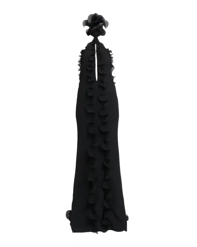 Silk Crepe Ruffled Halter Evening Dress