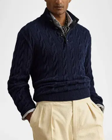 Ralph Lauren Purple Label Men's Cable-Knit Cashmere Mockneck Sweater | Thumbnail 4 Ralph Lauren Purple Label Men's Cable-Knit Cashmere Mockneck Sweater | Thumbnail 4