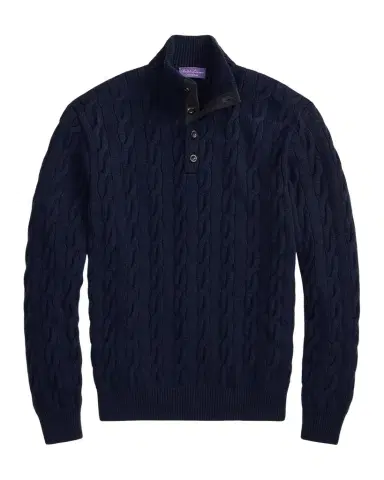 Ralph Lauren Purple Label Men's Cable-Knit Cashmere Mockneck Sweater | Thumbnail 1 Ralph Lauren Purple Label Men's Cable-Knit Cashmere Mockneck Sweater | Thumbnail 1