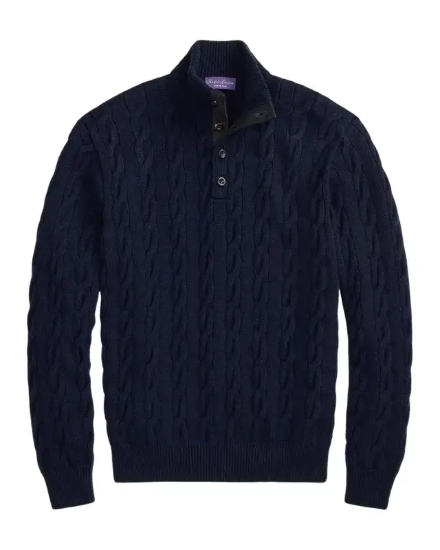 Ralph Lauren Purple Label Men's Cable-Knit Cashmere Mockneck Sweater