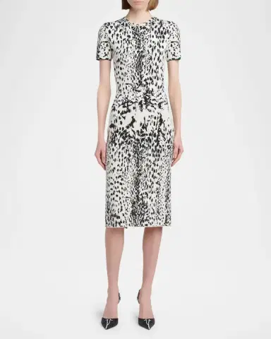 Tom Ford Lynx Jacquard Compact Knit Short-Sleeve Midi Dress | Thumbnail 2