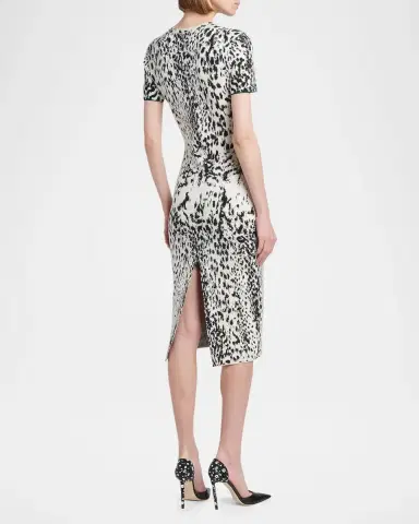 Tom Ford Lynx Jacquard Compact Knit Short-Sleeve Midi Dress | Thumbnail 3