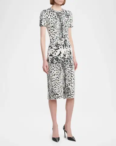 Tom Ford Lynx Jacquard Compact Knit Short-Sleeve Midi Dress | Thumbnail 4