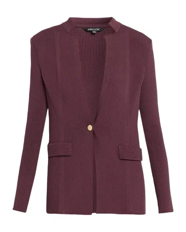 Misook Multi-Rib Knit Single-Breasted Blazer Jacket