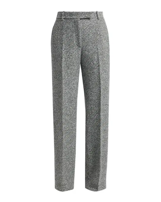 Tom Ford Sequined Broken Chevron Tweed Wide-Leg Tailored Pants