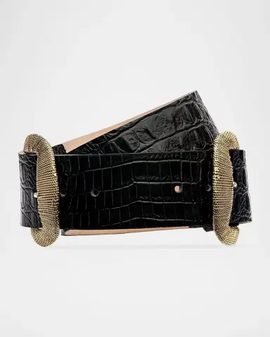 L'Agence Rooney Croc-Embossed Leather Belt | Thumbnail 2
