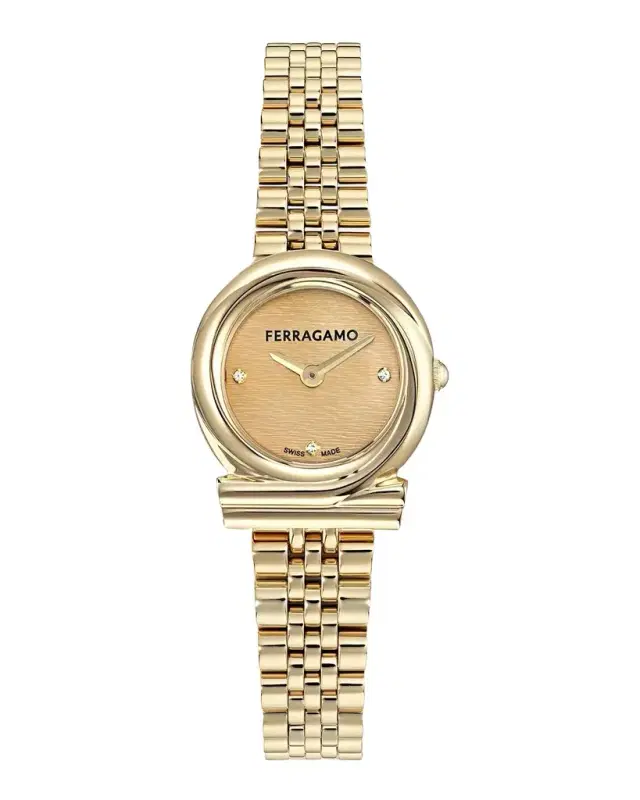 Ferragamo 0.01 TCW Diamond IP Goldtone Twisted Gancini Watch/23MM
