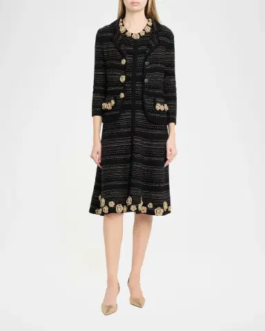 Rickie Freeman for Teri Jon Crochet Floral Applique Striped Knit Jacket | Thumbnail 2