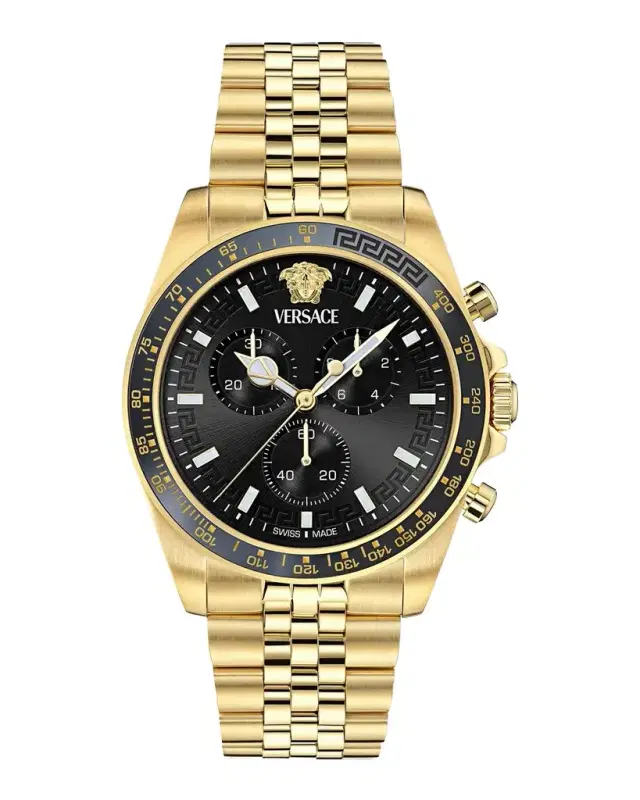 Men's Greca Chrono Wave 43mm IP Yellow Gold Bracelet Watch