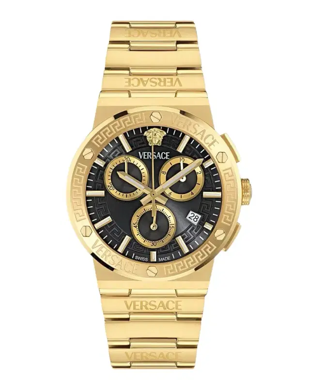 Men's Greca Logo Chrono 40mm IP Yellow Gold Bracelet Watch