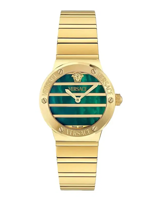 Greca Logo Pearl 33mm IP Yellow Gold Bracelet Watch