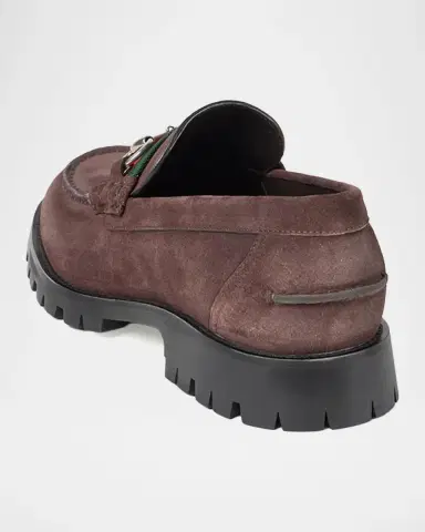 Gucci Men's Sylke Suede and Web Bit Loafers | Thumbnail 2