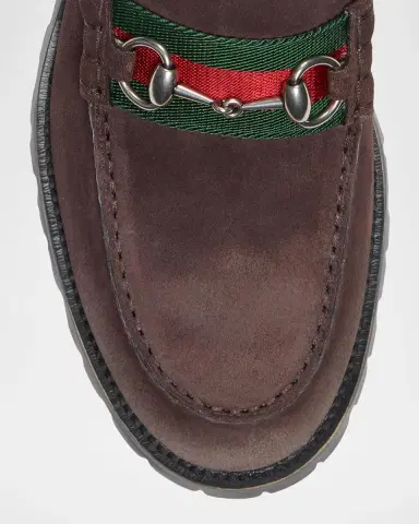 Gucci Men's Sylke Suede and Web Bit Loafers | Thumbnail 3