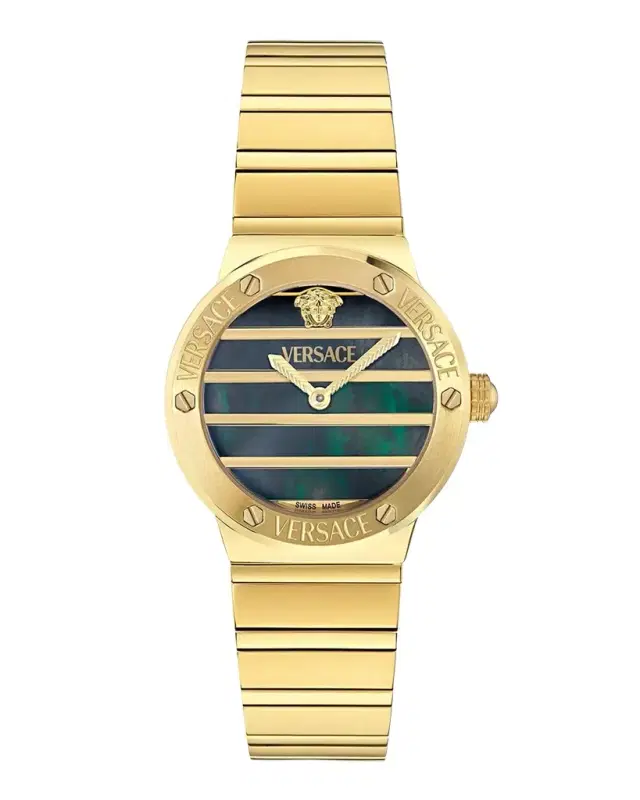Greca Logo Pearl 33mm IP Yellow Gold Bracelet Watch