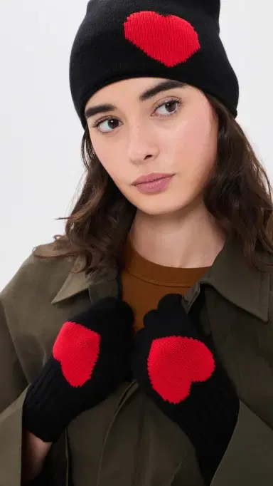 Carolina Amato Cashmere Blend Heart Gloves | Thumbnail 3