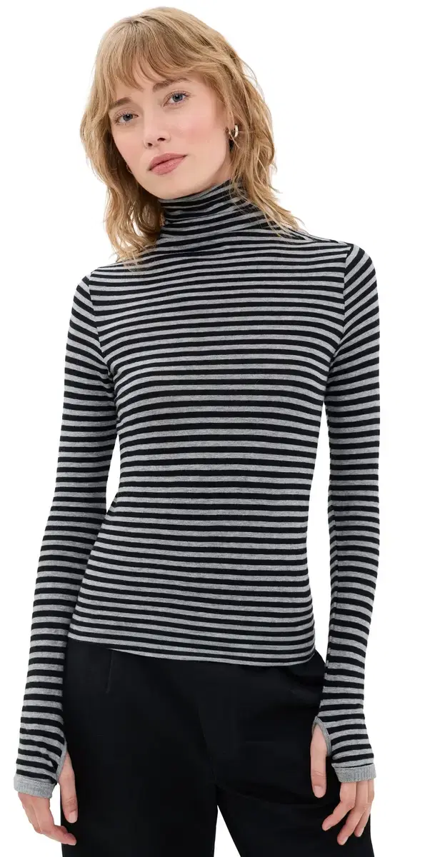 ENZA COSTA New Classic Striped Turtleneck Top