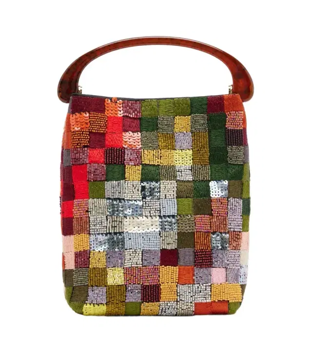 Small sequined patchwork top-handle bag
