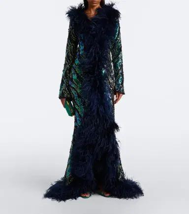 Taller Marmo Hollywood Disco feather-trimmed gown | Thumbnail 3